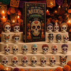 Dia de los Muertos 24-Day Advent Calendar – 24 Collectible Sugar Skull Figurines, Premium Day of the Dead Countdown Gift Set for Collectors & Holiday Lovers