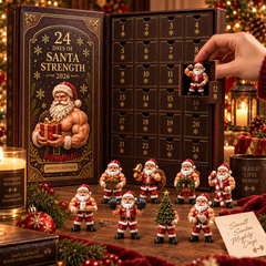 2026 Santa Strength 24-Day Countdown Calendar – 24 Unique Muscular Santa Miniatures, Funny Fitness Christmas Collectible Gift for Gym & Santa Lovers