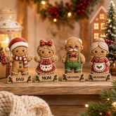 Personalized Gingerbread Family Christmas Wooden Block - Custom Name Christmas Gifts for Shelf Decoration
