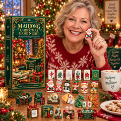 Mahjong Christmas Game Night 2026 – 24-Day Holiday Tile Treasures Countdown Calendar with 24 Unique Collectible Miniatures, Festive Gift for Mahjong Lovers & Family Game Nights