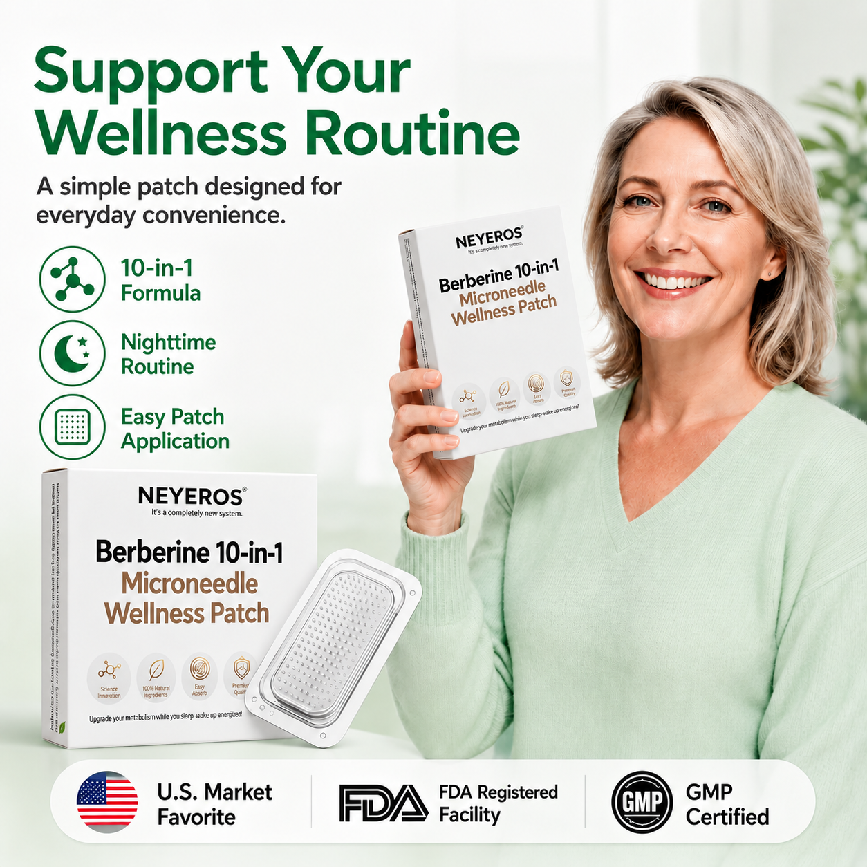 New 2026 Upgrade: NEYEROS® 10-in-1 Berberine Nano Microneedle Wellness Patch – Advanced Science-Backed Formula