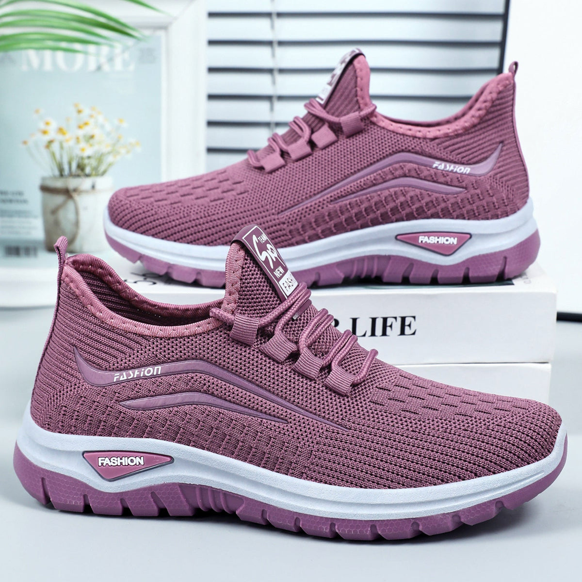 Women's Lightweight Knit Walking Sneakers – Breathable Everyday Shoes