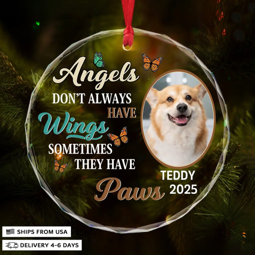 Paw Angels - Circle Glass Memorial Ornament - Christmas Gift For Family Members, Pet Lovers