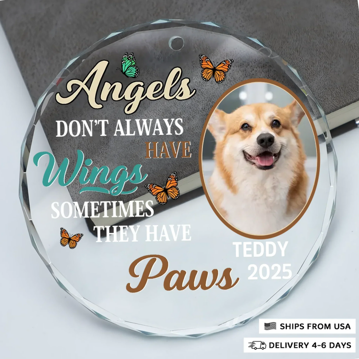 Paw Angels - Circle Glass Memorial Ornament - Christmas Gift For Family Members, Pet Lovers
