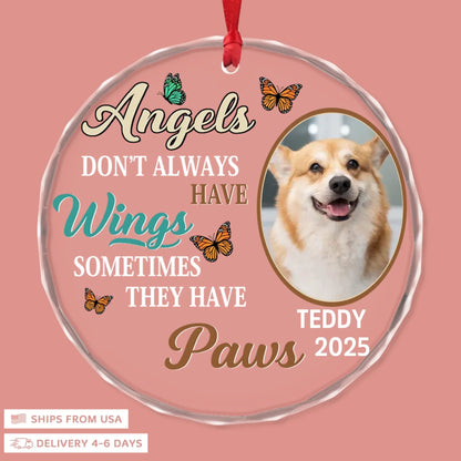 Paw Angels - Circle Glass Memorial Ornament - Christmas Gift For Family Members, Pet Lovers