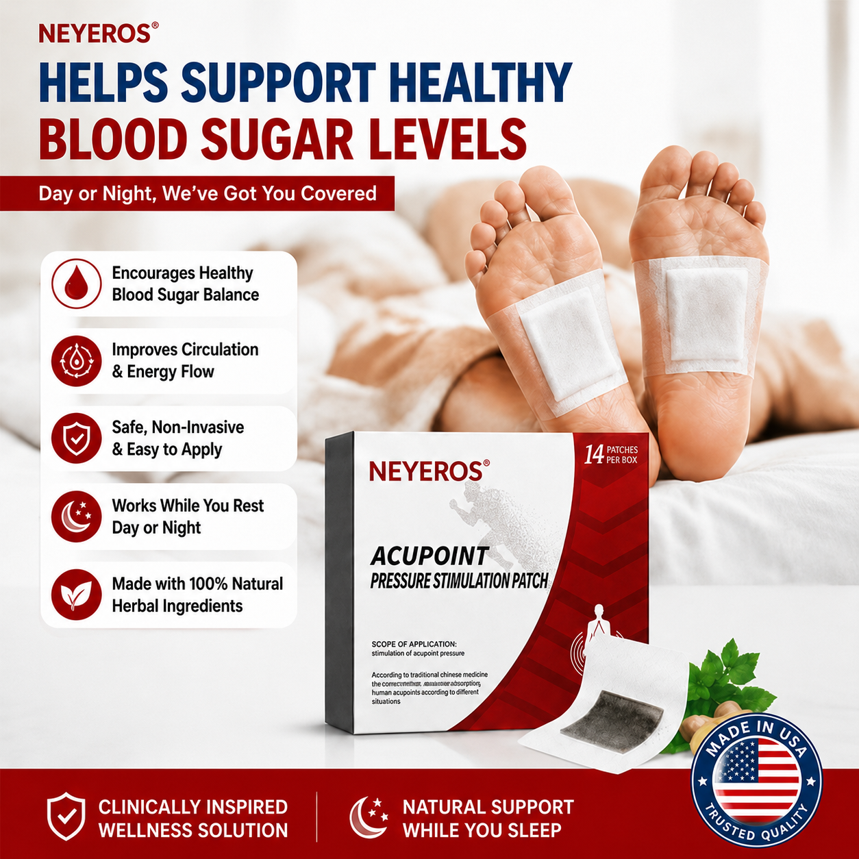 🩹NEYEROS® | Blood Sugar Support Foot Patches – Natural Overnight Acupoint Wellness Patches