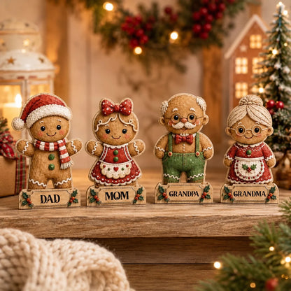 Personalized Gingerbread Family Christmas Wooden Block - Custom Name Christmas Gifts for Shelf Decoration