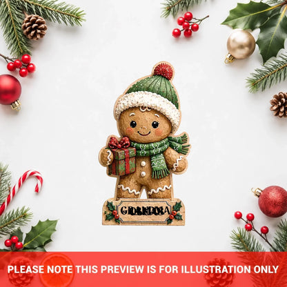 Personalized Gingerbread Family Christmas Wooden Block - Custom Name Christmas Gifts for Shelf Decoration