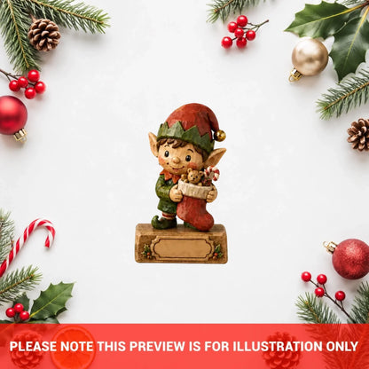 Personalized Elf Family Wooden Block - Custom Name Christmas Gifts for Shelf Decoration
