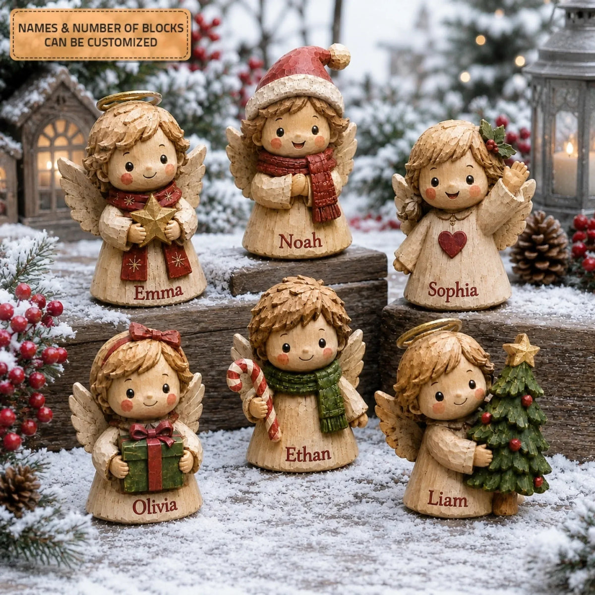 Personalized Christmas's Angle Wooden Block - Custom Name Christmas Gifts for Shelf Decoration