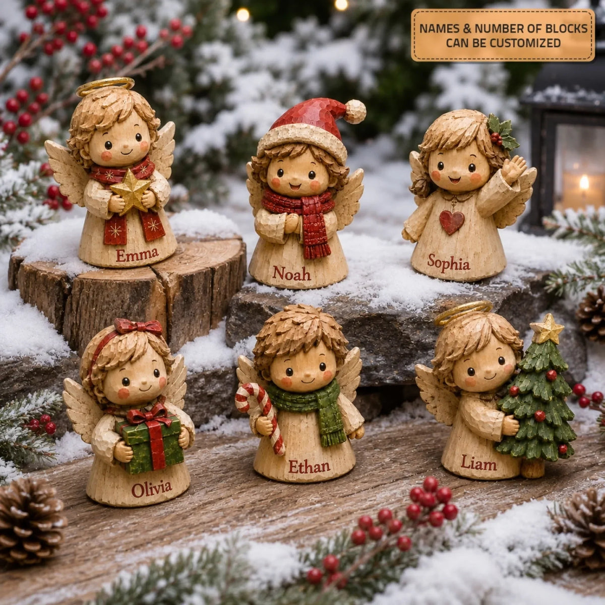 Personalized Christmas's Angle Wooden Block - Custom Name Christmas Gifts for Shelf Decoration