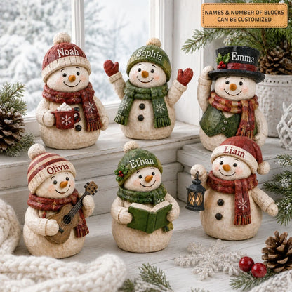 Personalized Snow Family Wooden Block - Custom Name Christmas Gifts for Shelf Decoration