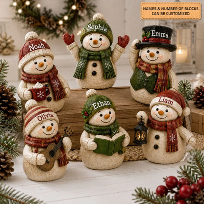 Personalized Snow Family Wooden Block - Custom Name Christmas Gifts for Shelf Decoration