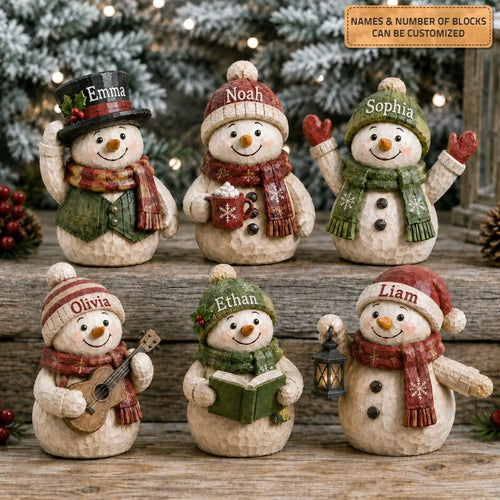 Personalized Snow Family Wooden Block - Custom Name Christmas Gifts for Shelf Decoration