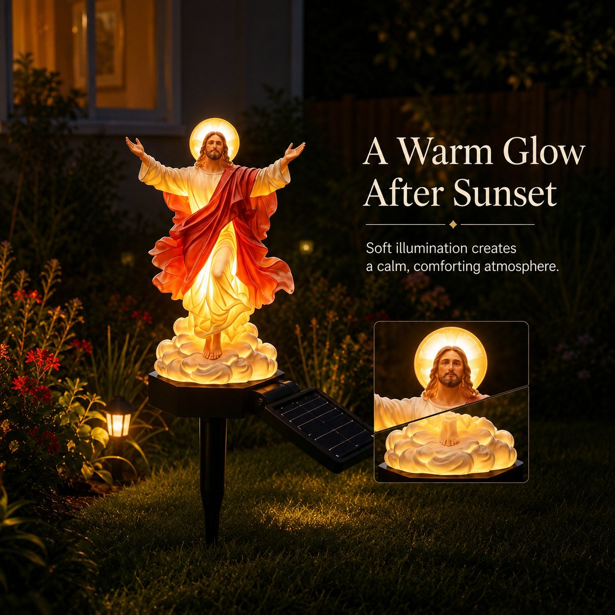 ✝️ Solar-Powered Illuminated Jesus Garden Statue | Automatic Halo Glow Outdoor Faith Decor for Gardens, Pathways & Prayer Spaces ✨