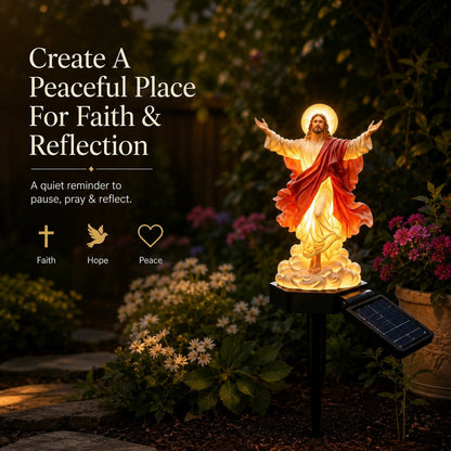 ✝️ Solar-Powered Illuminated Jesus Garden Statue | Automatic Halo Glow Outdoor Faith Decor for Gardens, Pathways & Prayer Spaces ✨