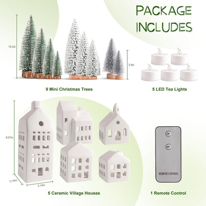 🎄✨Christmas Decorations - Christmas Village Sets of 5 Lighted Ceramic Houses🏡