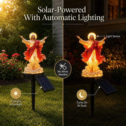 ✝️ Solar-Powered Illuminated Jesus Garden Statue | Automatic Halo Glow Outdoor Faith Decor for Gardens, Pathways & Prayer Spaces ✨