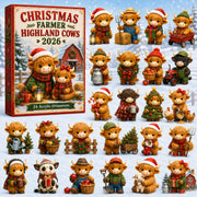CHRISTMAS KICKOFF 40% OFF - Christmas Highland Cow Farmer Advent Calendar 2026 - 24-Day Festive Countdown, Acrylic Charms Blind Box - Gift For Highland Cow Lovers