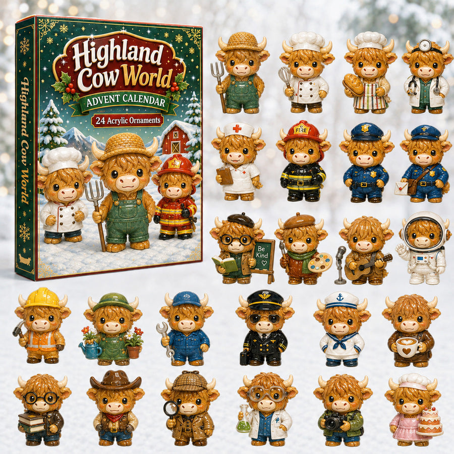 CHRISTMAS KICKOFF 40% OFF - Highland Cow World Advent Calendar 2026 - 24-Day Festive Countdown, Acrylic Charms Blind Box - Gift For Highland Cow Lovers