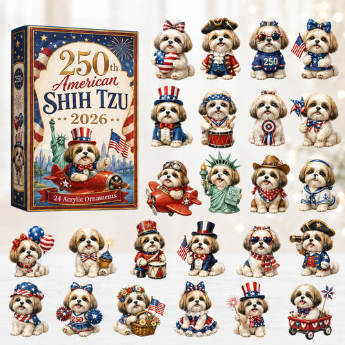 CHRISTMAS KICKOFF 40% OFF - 250th American Shih Tzu Advent Calendar 2026 - 24-Day Festive Countdown, Acrylic Charms Blind Box - Gift For Shih Tzu Lovers AC0HT273
