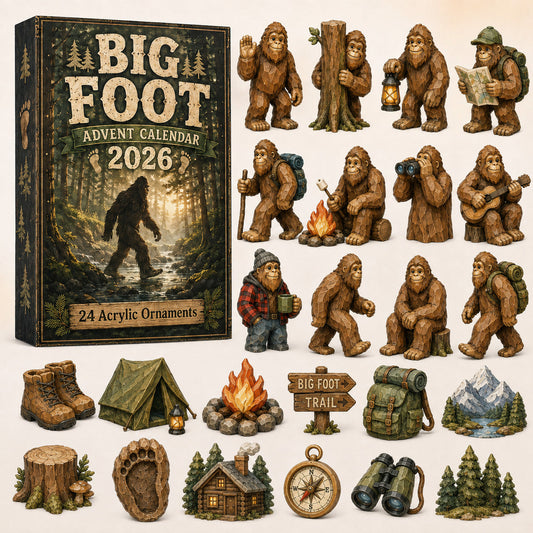 CHRISTMAS KICKOFF 40% OFF - Camping Big Foot Advent Calendar 2026 - 24-Day Festive Countdown, Acrylic Charms Blind Box - Gift For Campers, Family & Friends