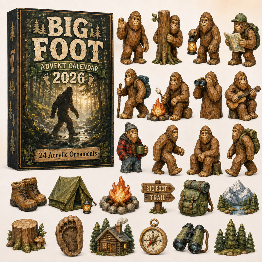 CHRISTMAS KICKOFF 40% OFF - Camping Big Foot Advent Calendar 2026 - 24-Day Festive Countdown, Acrylic Charms Blind Box - Gift For Campers, Family & Friends