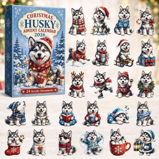 CHRISTMAS KICKOFF 80% OFF - Christmas Husky Advent Calendar 2026 - 24-Day Festive Countdown, Acrylic Charms Blind Box - Gift For Husky Lovers