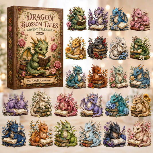 CHRISTMAS KICKOFF 40% OFF - Dragon Blossom Tales Advent Calendar 2026 - 24-Day Festive Countdown, Acrylic Charms Blind Box - Gift For Dragon Lovers AC0HT418