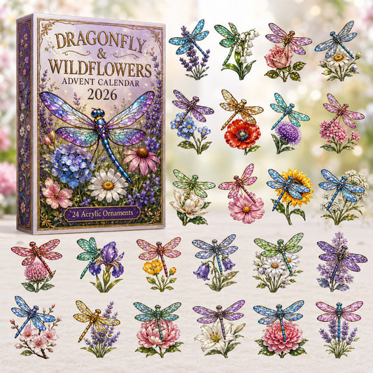 CHRISTMAS KICKOFF 40% OFF - Dragonfly & Wildflowers Advent Calendar 2026 - 24-Day Festive Countdown, Acrylic Charms Blind Box - Gift For Dragonfly Lovers AC0HT358
