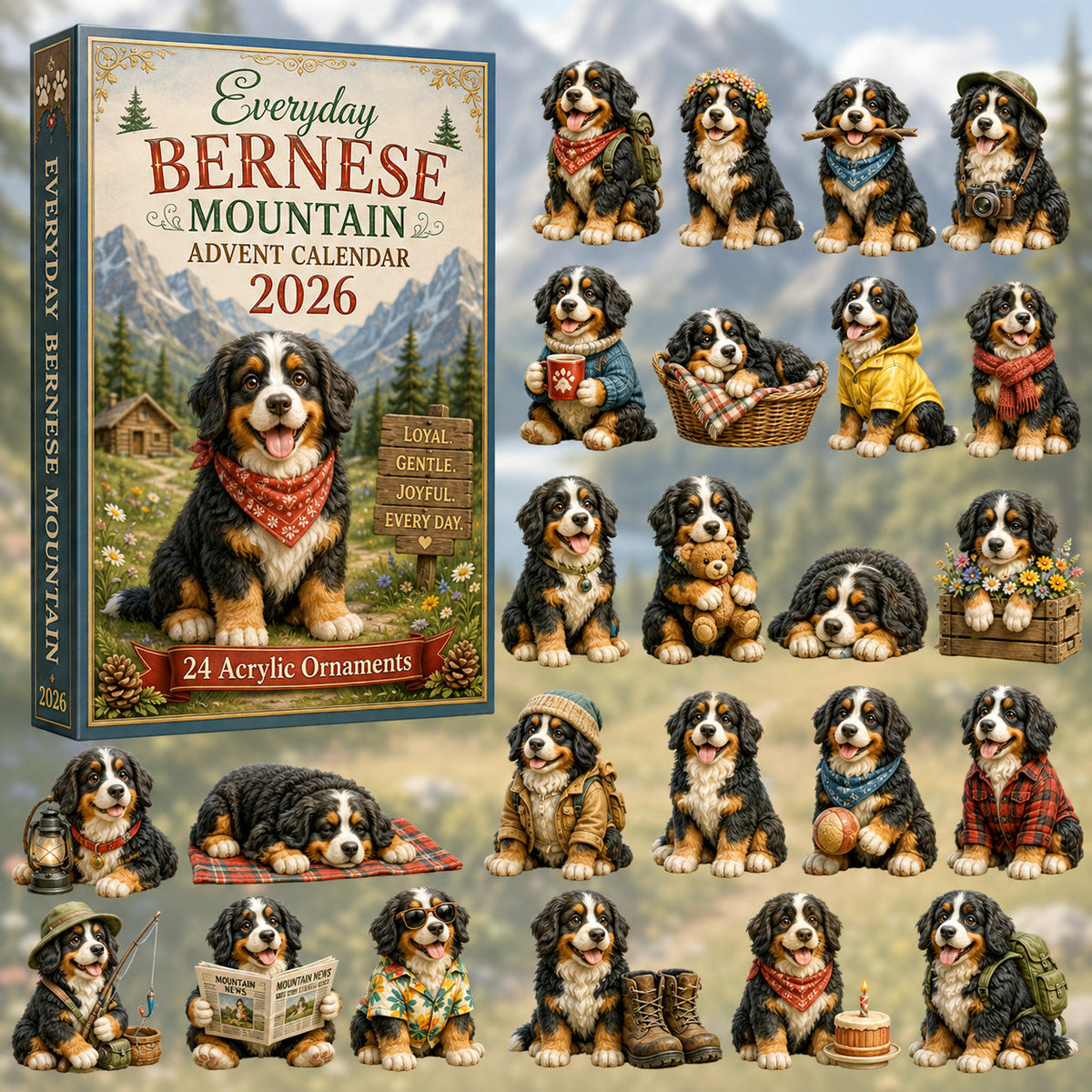 CHRISTMAS KICKOFF 40% OFF - Everyday Bernese Mountain Advent Calendar 2026 - 24-Day Festive Countdown, Acrylic Charms Blind Box - Gift For Bernese Mountain Dog Lovers AC0HT412