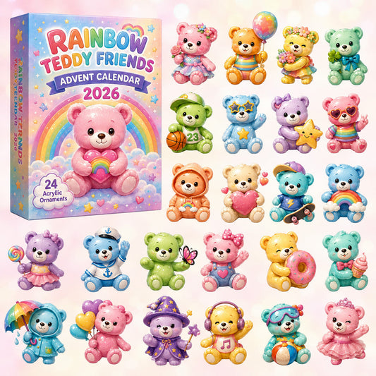 CHRISTMAS KICKOFF 40% OFF - Rainbow Teddy Friends Advent Calendar 2026 - 24-Day Festive Countdown, Acrylic Charms Blind Box - Gift For Kids, Family & Friends AC0HT370