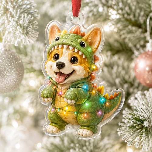 Corgi Dinosaur Mica Ornament NCU0HT009