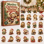 CHRISMAST KICKOFF 40% OFF - Monkey Christmas Mischief Advent Calendar 2026 - 24-Day Festive Countdown, Acrylic Charms Blind Box - Gift For Monkey Lovers AC0HA117