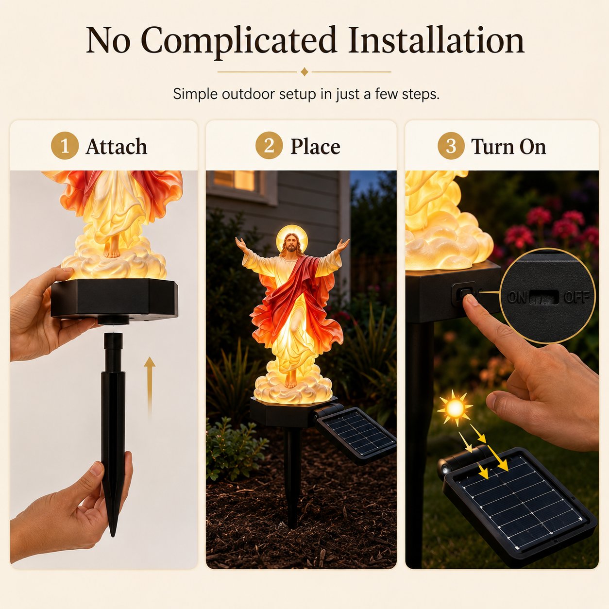 ✝️ Solar-Powered Illuminated Jesus Garden Statue | Automatic Halo Glow Outdoor Faith Decor for Gardens, Pathways & Prayer Spaces ✨