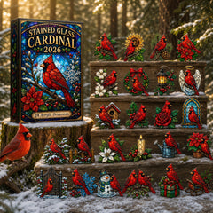 Stained Glass Cardinal Advent Calendar 2026 - 24-Day Festive Countdown, Acrylic Charms Blind Box