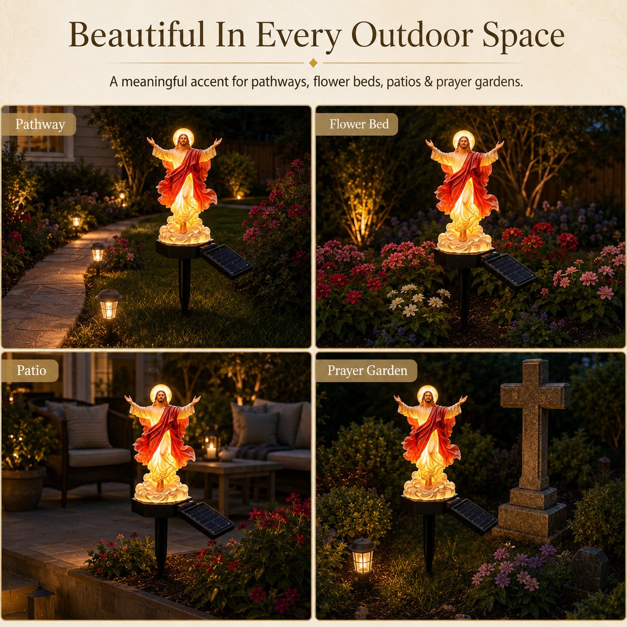 ✝️ Solar-Powered Illuminated Jesus Garden Statue | Automatic Halo Glow Outdoor Faith Decor for Gardens, Pathways & Prayer Spaces ✨
